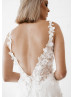 Beaded Ivory Lace Chiffon Slit Flowing Dreamy Wedding Dress